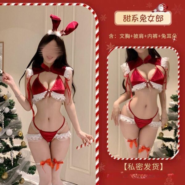 圣诞战袍套装免脱情趣内衣激情性感制服纯欲诱惑兔女郎睡衣纯欲风 - 图片 7